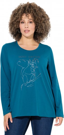 Ulla Popken Holiday Long Sleeve Graphic Tee Teal - Τυπωμένα T-shirts για γυναίκες - 