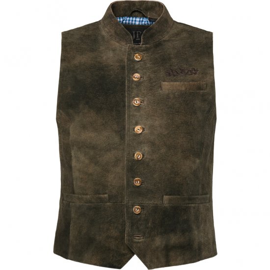 jP1880 Finest Goat Suede Traditional Vest Dark Brown - Trachten & Oktoberfest - Στολές Oktoberfest σε μεγάλα μεγέθη (Trachten)