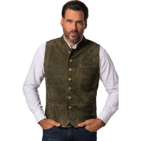 jP1880 Finest Goat Suede Traditional Vest Dark Brown - Trachten & Oktoberfest - Στολές Oktoberfest σε μεγάλα μεγέθη (Trachten)