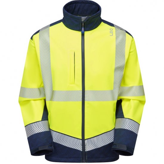 Leo Bowden Ecoviz Softshell Jacket Hi-Vis Yellow/Navy Print - Ρούχα εργασίας - Aνδρικά ρούχα εργασίας μεγάλα μεγέθη