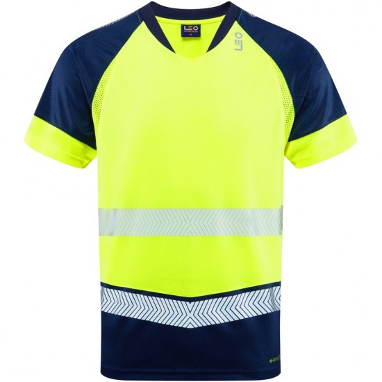 Leo Forda Ecoviz Performance+ Dual Colour T-Shirt Hi-Vis Yellow/Navy Print - Ρούχα εργασίας - Aνδρικά ρούχα εργασίας μεγάλα μεγέθη
