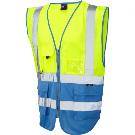 Leo Lynton Ecoviz Superior Waistcoat Hi-Vis Yellow/Deep Sky Blue - Ρούχα εργασίας - Aνδρικά ρούχα εργασίας μεγάλα μεγέθη