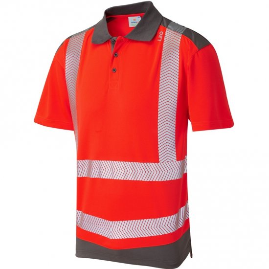 Leo Peppercombe Ecoviz Performance+ Dual Colour Polo Shirt Hi-Vis Red/Grey - Ρούχα εργασίας - Aνδρικά ρούχα εργασίας μεγάλα μεγέθη