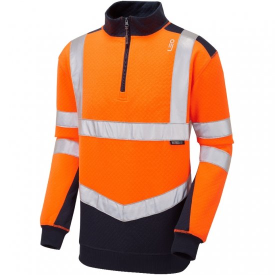 Leo Tapeley Ecoviz Dual Colour 1/4 Zip Sweatshirt Hi-Vis Orange/Navy - Ρούχα εργασίας - Aνδρικά ρούχα εργασίας μεγάλα μεγέθη