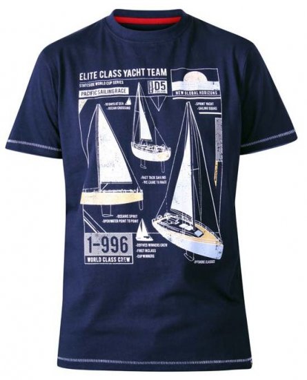 D555 Neville Yacht Team Crew Neck Printed T-Shirt Navy - Μακό μπλουζάκια - Aνδρικά μπλουζεσ μεγάλα μεγέθη