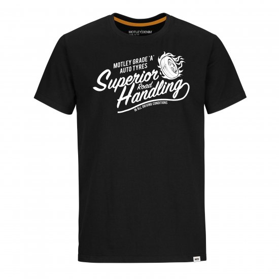 Motley Denim Nottingham T-Shirt White on Black - Μακό μπλουζάκια - Aνδρικά μπλουζεσ μεγάλα μεγέθη
