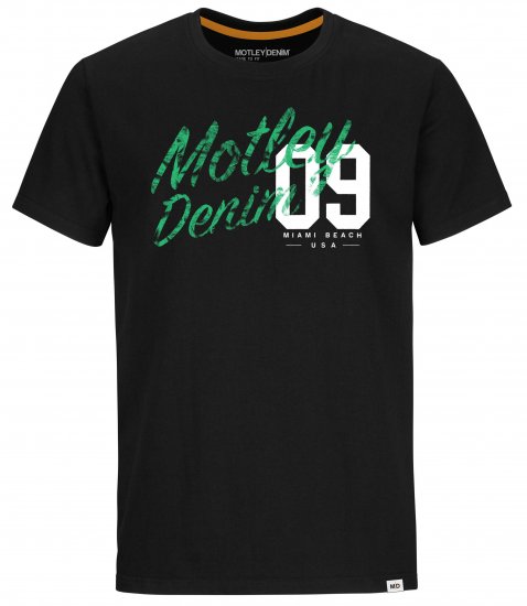 Motley Denim Oxford T-Shirt Green on Black - Μακό μπλουζάκια - Aνδρικά μπλουζεσ μεγάλα μεγέθη