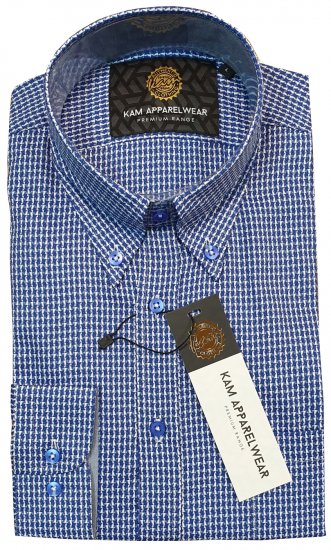 Kam Jeans P001 Long Sleeve Premium Shirt Blue - Πουκάμισα - Aνδρικά πουκαμισα μεγαλα μεγάλα μεγέθη