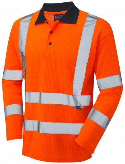 Leo Swimbridge Comfort L/S Polo Shirt Hi-Vis Orange - Ρούχα εργασίας - Aνδρικά ρούχα εργασίας μεγάλα μεγέθη
