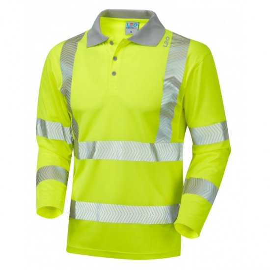 Leo Barricane Ecoviz Performance+ Sleeved Polo Shirt Hi-Vis Yellow - Ρούχα εργασίας - Aνδρικά ρούχα εργασίας μεγάλα μεγέθη