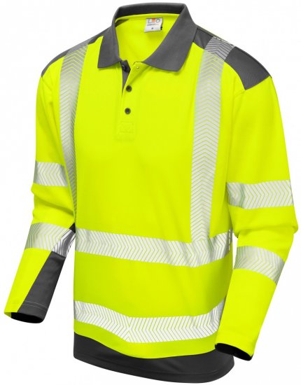 Leo Wringcliff Coolviz Plus L/S Polo Hi-Vis Yellow/Grey - Ρούχα εργασίας - Aνδρικά ρούχα εργασίας μεγάλα μεγέθη