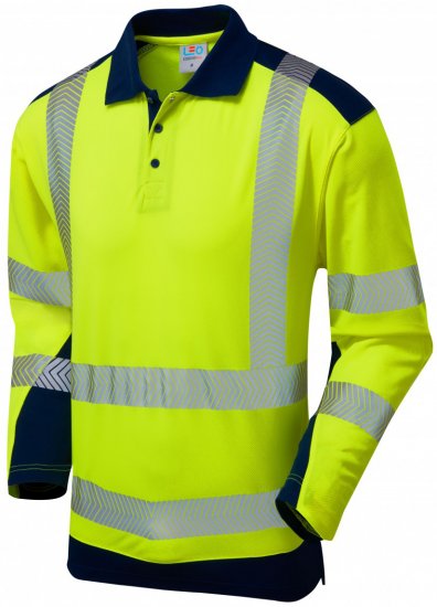 Leo Wringcliff Coolviz Plus L/S Polo Hi-Vis Yellow/Navy - Ρούχα εργασίας - Aνδρικά ρούχα εργασίας μεγάλα μεγέθη