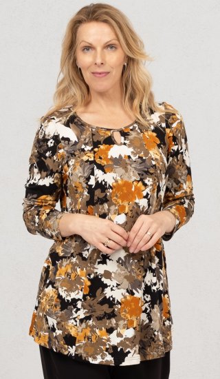 Scandinavian Caramel Flower Petals Tunic Orange and Brown - Τυπωμένα T-shirts για γυναίκες - 
