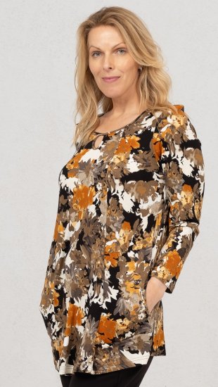 Scandinavian Caramel Flower Petals Tunic Orange and Brown - Τυπωμένα T-shirts για γυναίκες - 