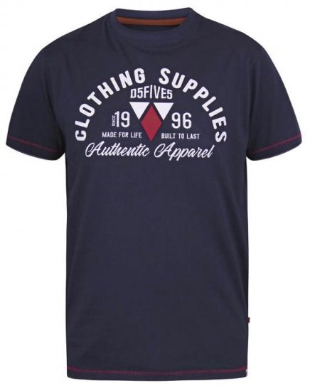 D555 Pence Print Crew Neck T-Shirt Navy - Μακό μπλουζάκια - Aνδρικά μπλουζεσ μεγάλα μεγέθη