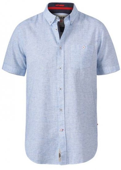 D555 Reid 1 Linen Mix Short Sleeve Shirt Sky Blue - Πουκάμισα - Aνδρικά πουκαμισα μεγαλα μεγάλα μεγέθη