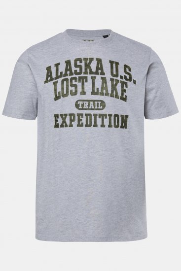 JP1880 T-shirt Short Sleeve Chest Print Grey Melange - Μακό μπλουζάκια - Aνδρικά μπλουζεσ μεγάλα μεγέθη
