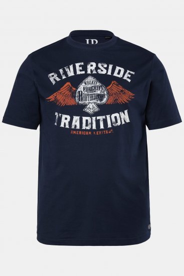 JP1880 T-Shirt Short Sleeve Chest Print Navy - Μακό μπλουζάκια - Aνδρικά μπλουζεσ μεγάλα μεγέθη