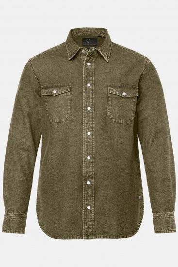 JP1880 Denim Shirt Long Sleeve Olive Green - Πουκάμισα - Aνδρικά πουκαμισα μεγαλα μεγάλα μεγέθη