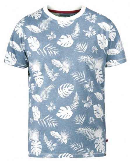 D555 Rudd Hawaiian Print Crew Neck T-Shirt Sky Blue - Μακό μπλουζάκια - Aνδρικά μπλουζεσ μεγάλα μεγέθη