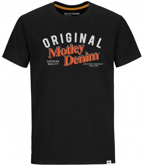Motley Denim Salford T-shirt Orange on Black - Μακό μπλουζάκια - Aνδρικά μπλουζεσ μεγάλα μεγέθη