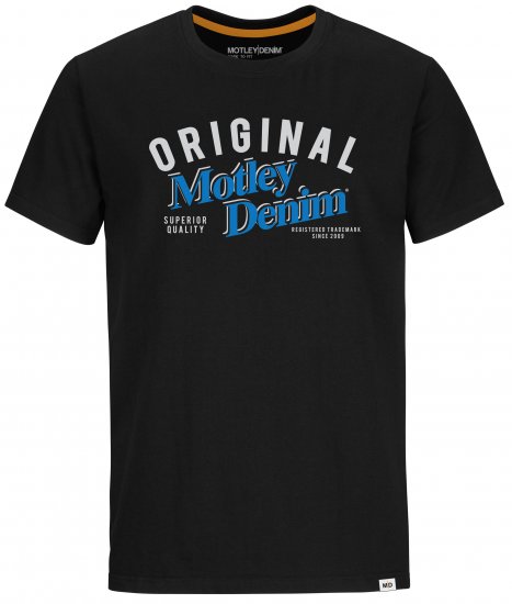 Motley Denim Salford T-shirt Blue on Black - Μακό μπλουζάκια - Aνδρικά μπλουζεσ μεγάλα μεγέθη