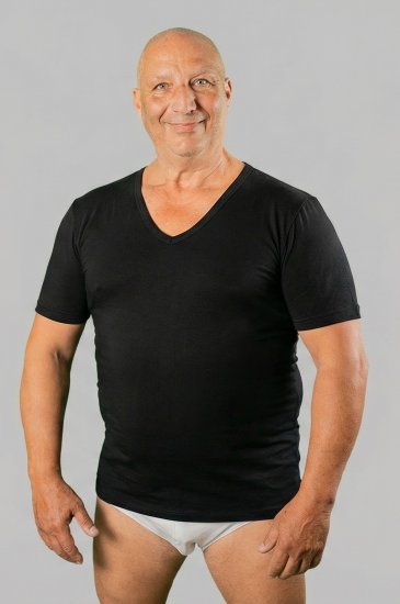 20 Nodi Short Sleeve V-Neck in Combed Cotton Jersey Black - Μπλουζάκια κάτω από πουκάμισα - 