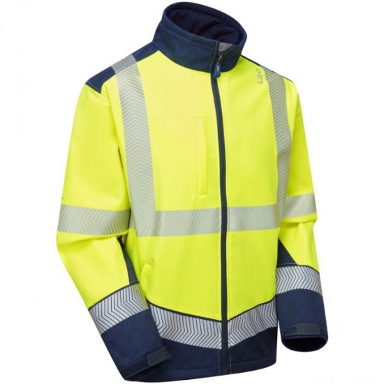 Leo Bowden Ecoviz Softshell Jacket Hi-Vis Yellow/Navy Print - Ρούχα εργασίας - Aνδρικά ρούχα εργασίας μεγάλα μεγέθη