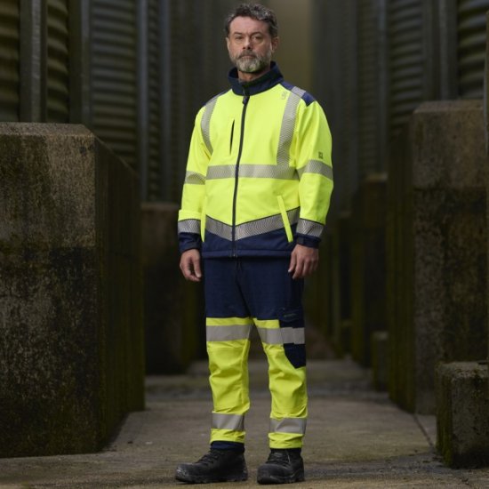 Leo Bowden Ecoviz Softshell Jacket Hi-Vis Yellow/Navy Print - Ρούχα εργασίας - Aνδρικά ρούχα εργασίας μεγάλα μεγέθη