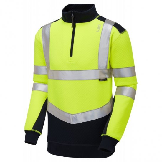Leo Tapeley Ecoviz Dual Colour 1/4 Zip Sweatshirt Hi-Vis Yellow/Navy - Ρούχα εργασίας - Aνδρικά ρούχα εργασίας μεγάλα μεγέθη