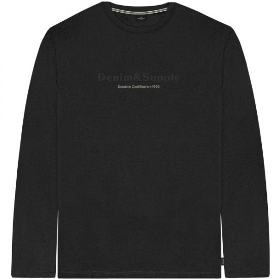 Double Outfitters TS-9173 Long Sleeve T-Shirt Embossed Black - Μακό μπλουζάκια - Aνδρικά μπλουζεσ μεγάλα μεγέθη