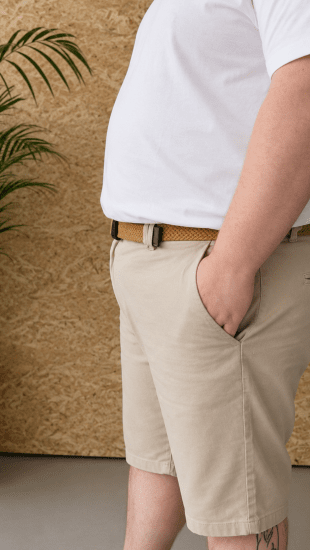 Kam Jeans 3402 Belted Dobby Weave Stretch Chino Shorts Beige - Σορτς - Aνδρικεσ βερμουδεσ μεγαλα μεγάλα μεγέθη
